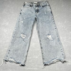 Avec Les Filles Jeans Womens Size 26 Blue Ripped High Waisted Flare Leg Denim